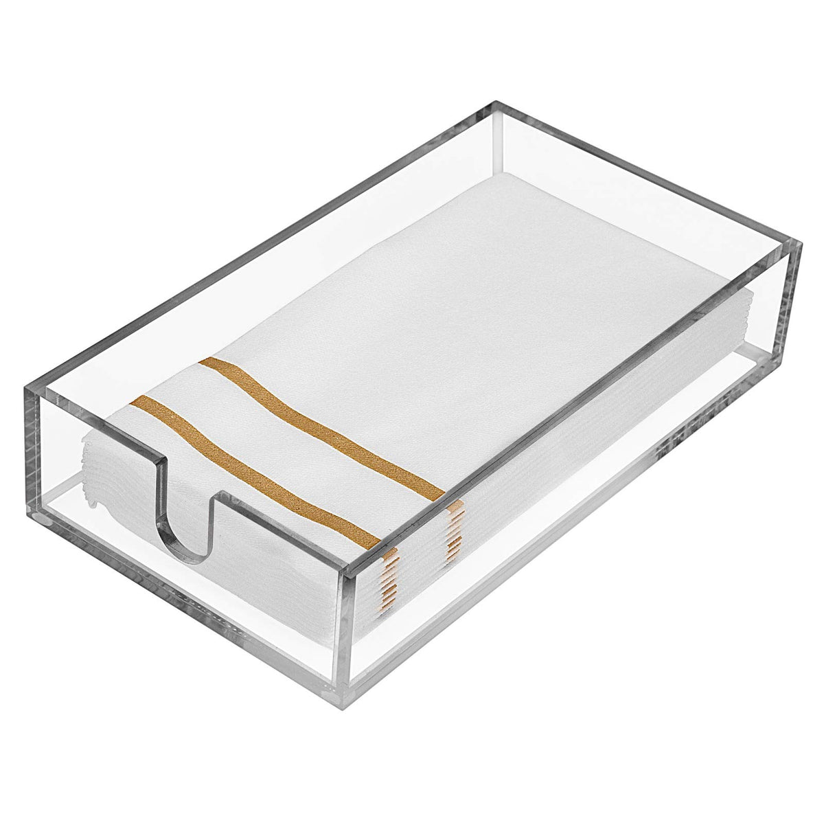 Fete acrylic napkin holder with clear design for chic dining and easy hand towel access.