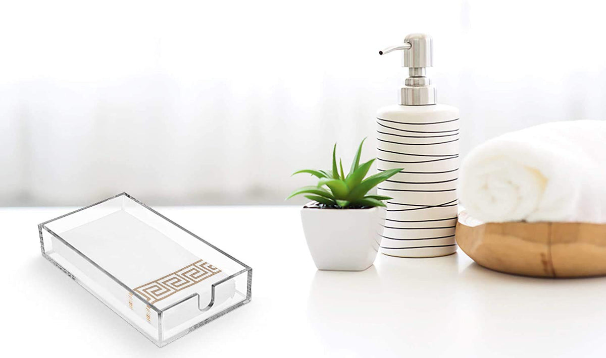Fete acrylic napkin holder easy-access design speeds tidy towel retrieval.