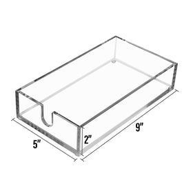 Fete acrylic napkin holder flat-top for convenient counter storage and guest towel display.