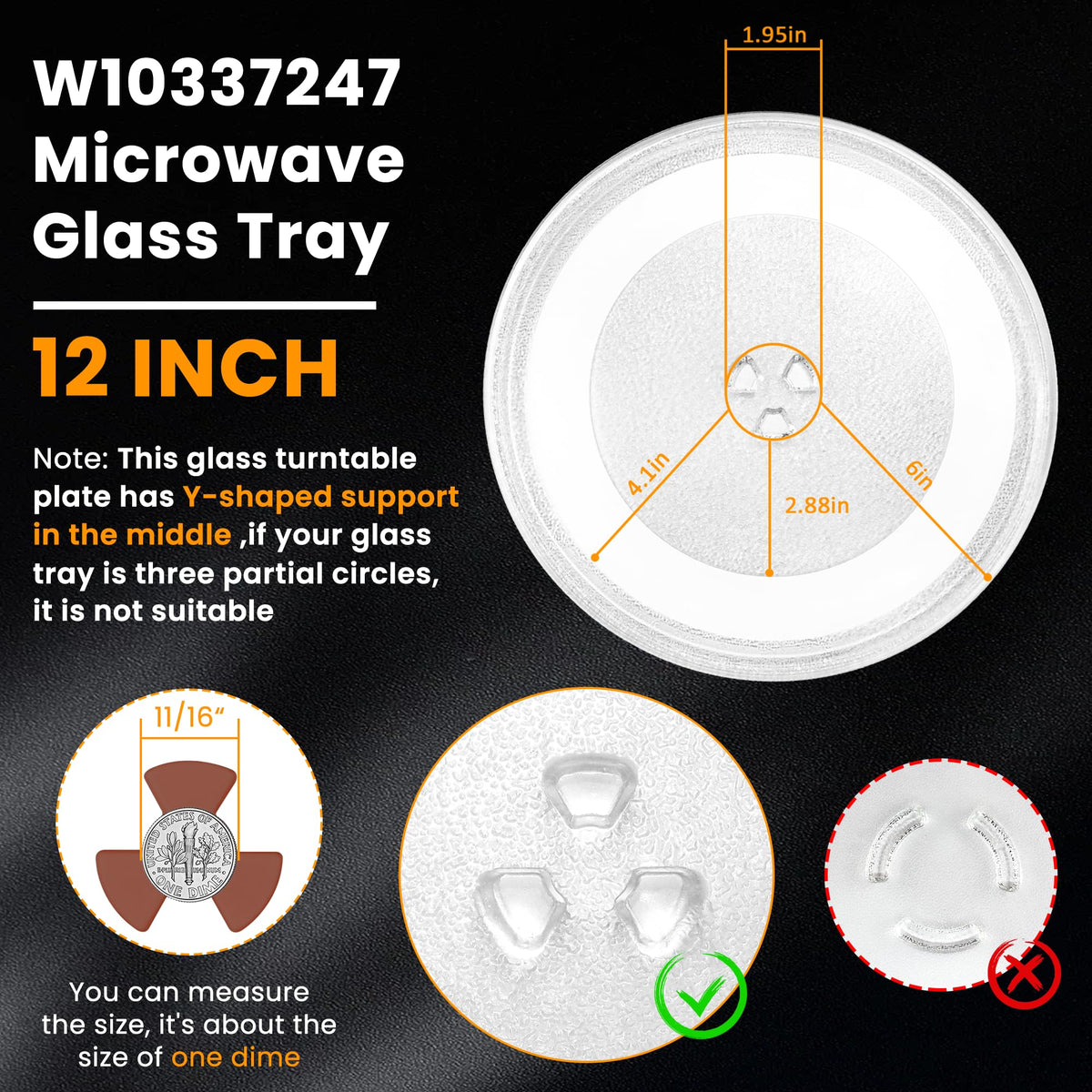 Fetechmate 12-inch plate compatible with 1.5–1.7 cu ft microwaves from major brands