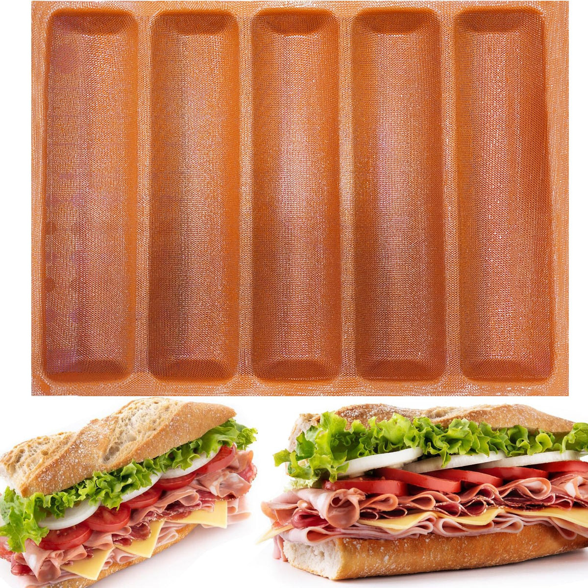 FETESUR silicone perforated baking forms for five loaves, easy release and even browning.