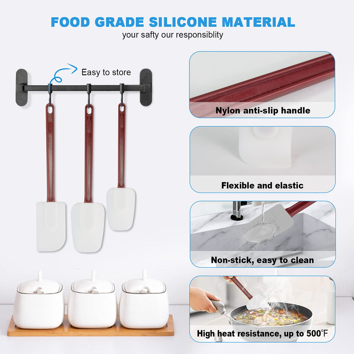 FETESUR two-piece silicone spatula and spoonula, dishwasher-safe and durable