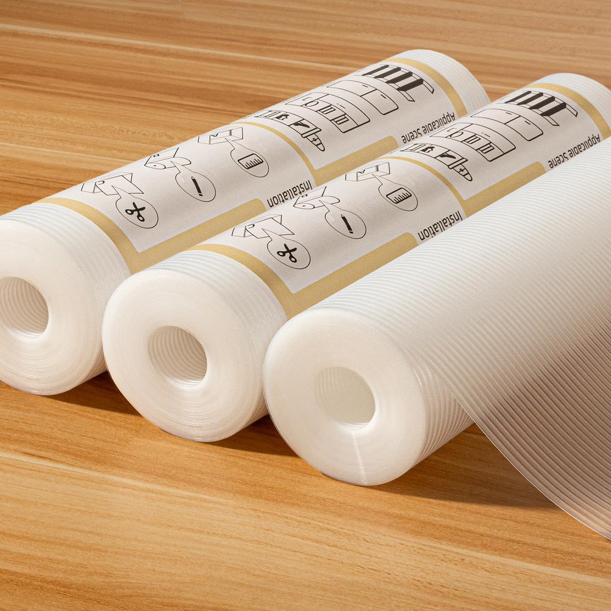 FEXIA 3 rolls shelf liner for kitchen keeps cabinets organized and easy to wipe clean.