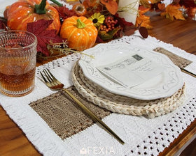 FEXIA Boho placemats on beige-brown table create a warm centerpiece