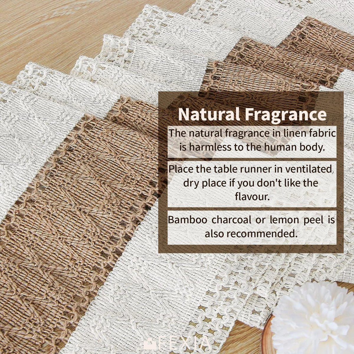 FEXIA boho runner laid across a dining setup for a cohesive look.