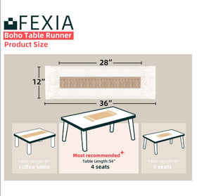 FEXIA 12x36 boho runner showcases size and versatile placement on dining tables.