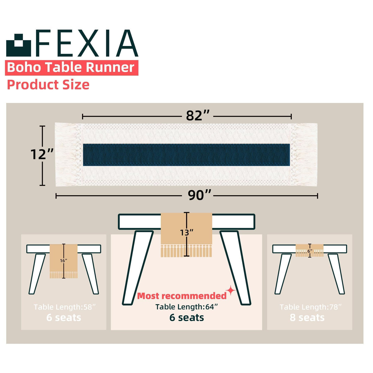 FEXIA 12x90 cream-blue macrame adds soft texture to tables.
