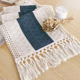 FEXIA boho table runner with tassels enhances rustic dining ambiance.