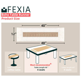 FEXIA boho table runner closeup macrame weave enhances texture and artisanal vibe.