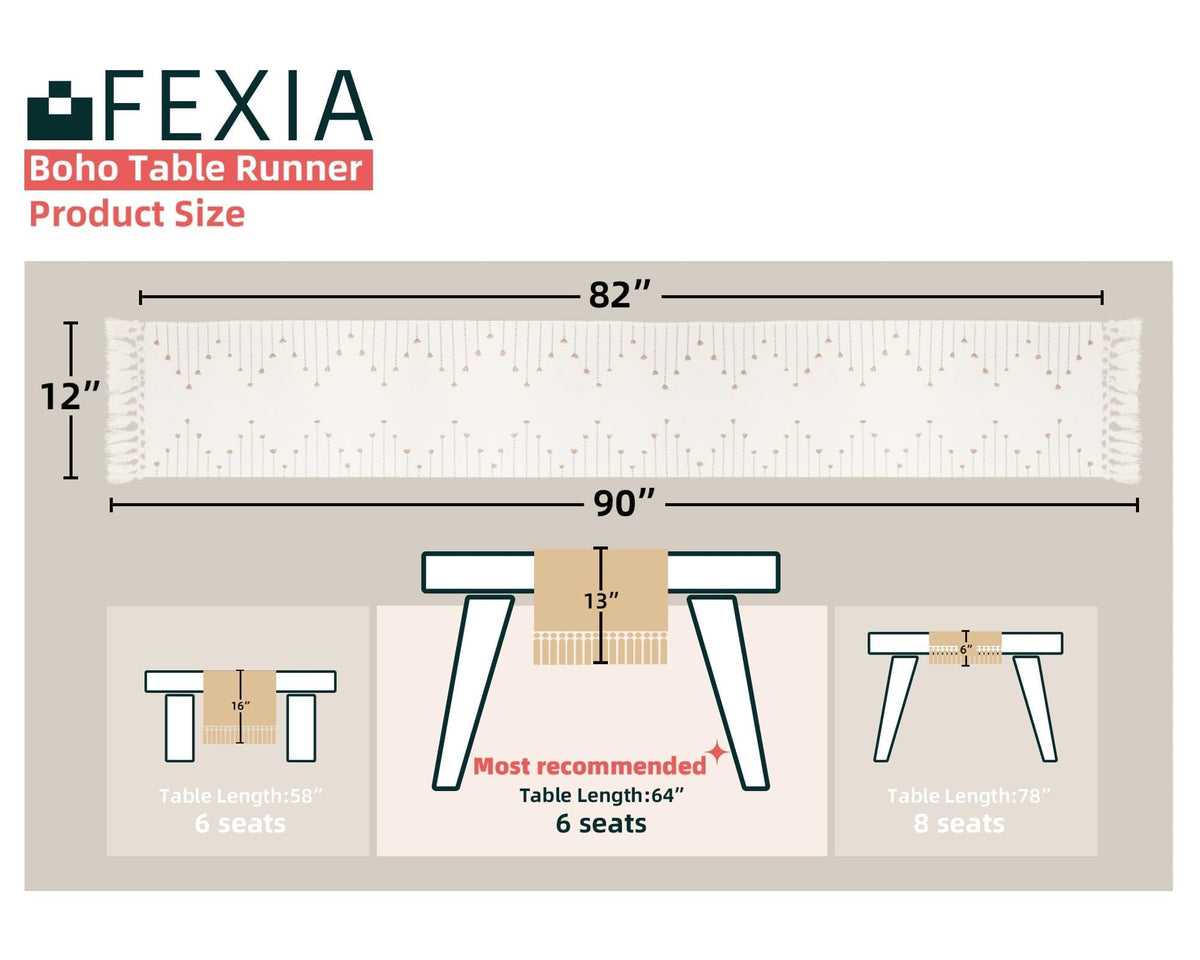 FEXIA macrame table runner ready for dining setup on a long table.