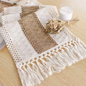 FEXIA boho table runner with tassels for a warm, inviting tablescape.