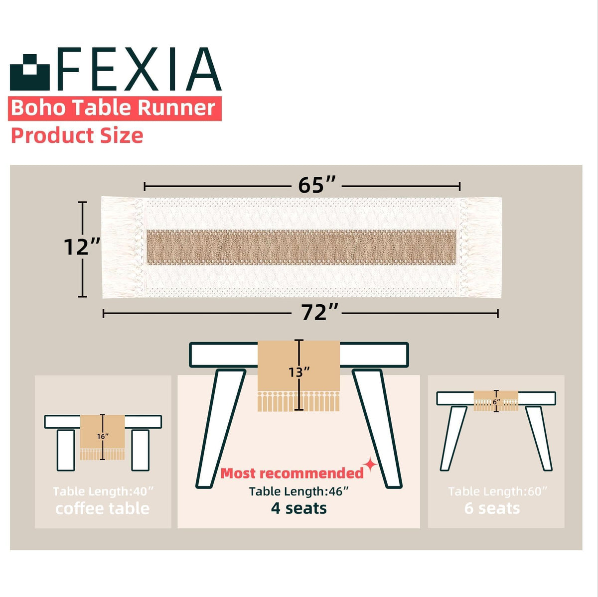 FEXIA dining table setup featuring 72 inch runner for family meals