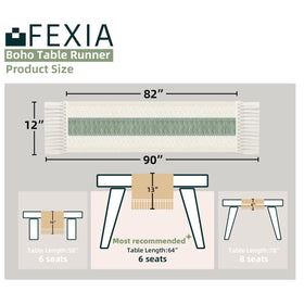 FEXIA sage green table runner macrame pattern creates a boho focal point.