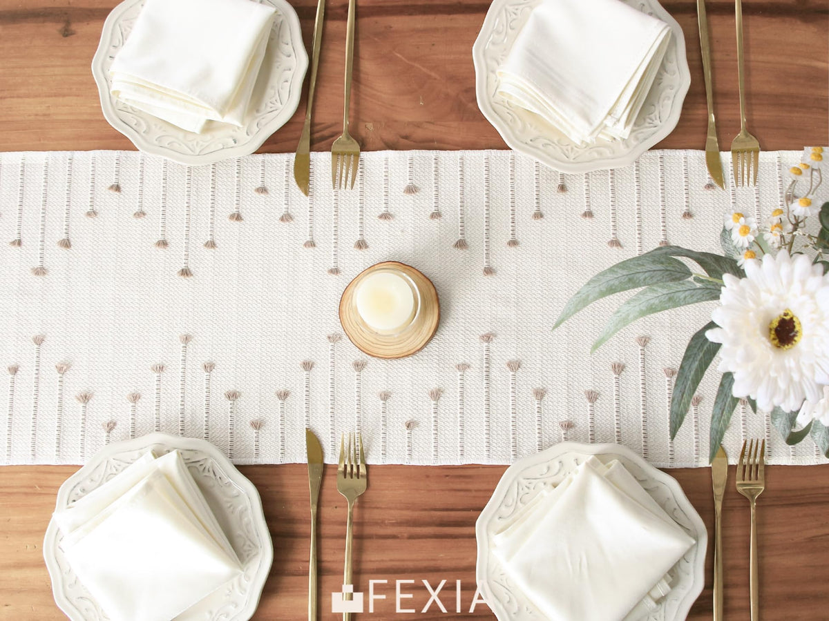 FEXIA table runner on a bedroom dresser adding texture and charm.