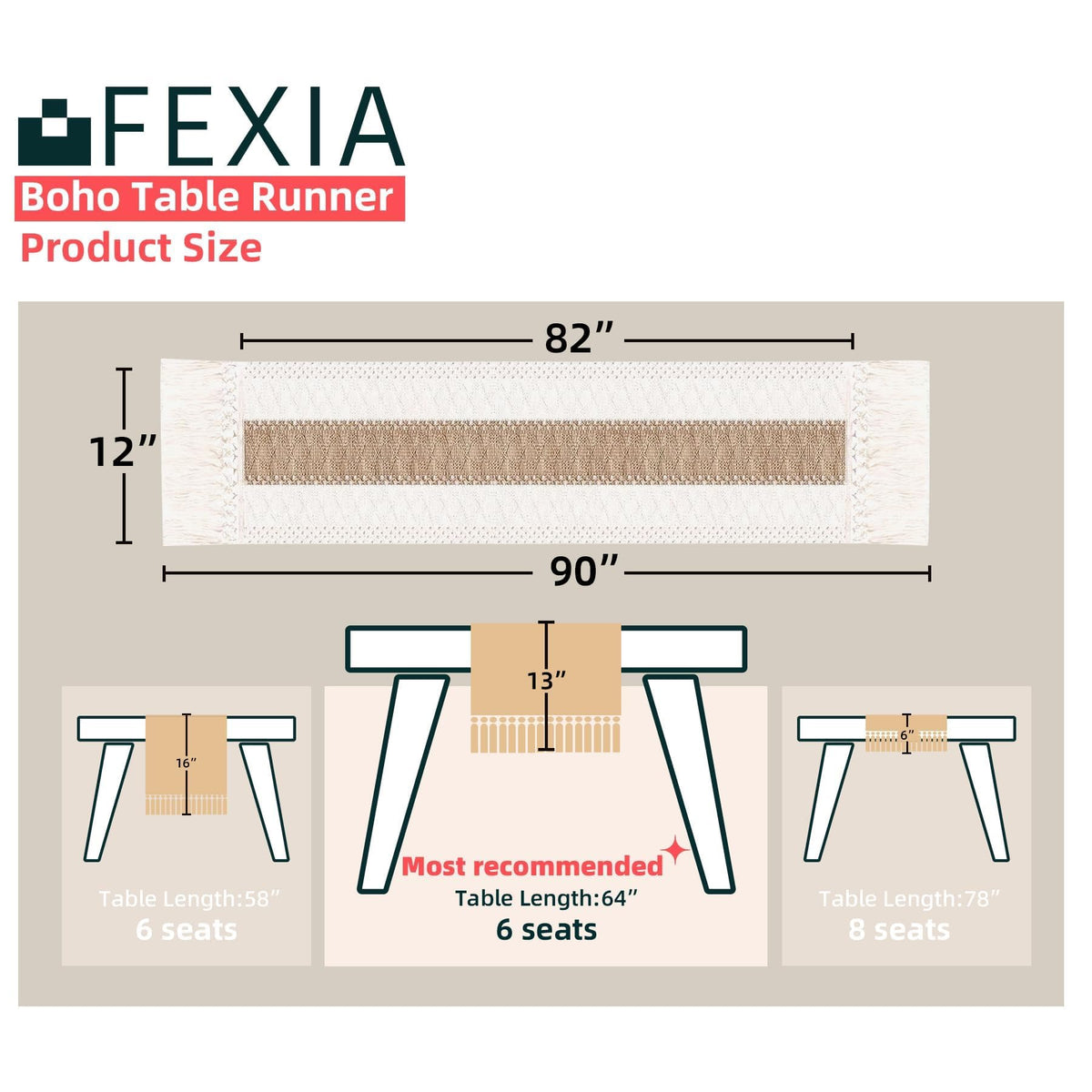 Close-up of tassels on the FEXIA macrame table runner