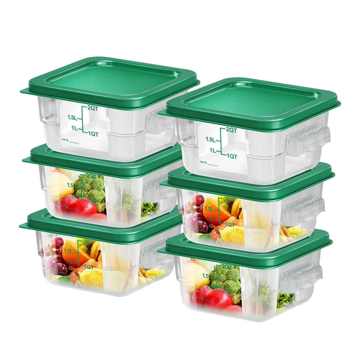 FeyBuosk 6pc 2qt containers with lids for organized pantry storage and quick access.