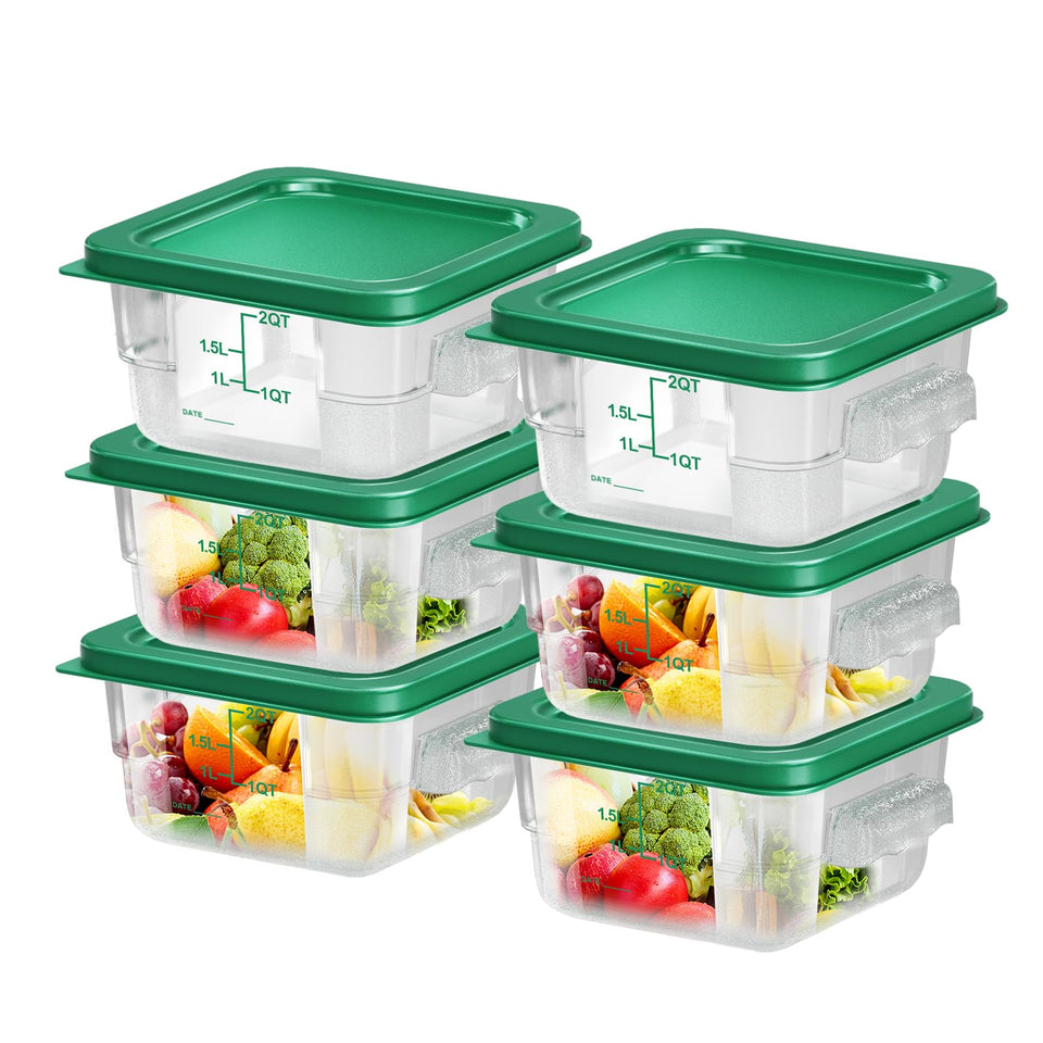 FeyBuosk 6pc 2qt containers with lids for organized pantry storage and quick access.