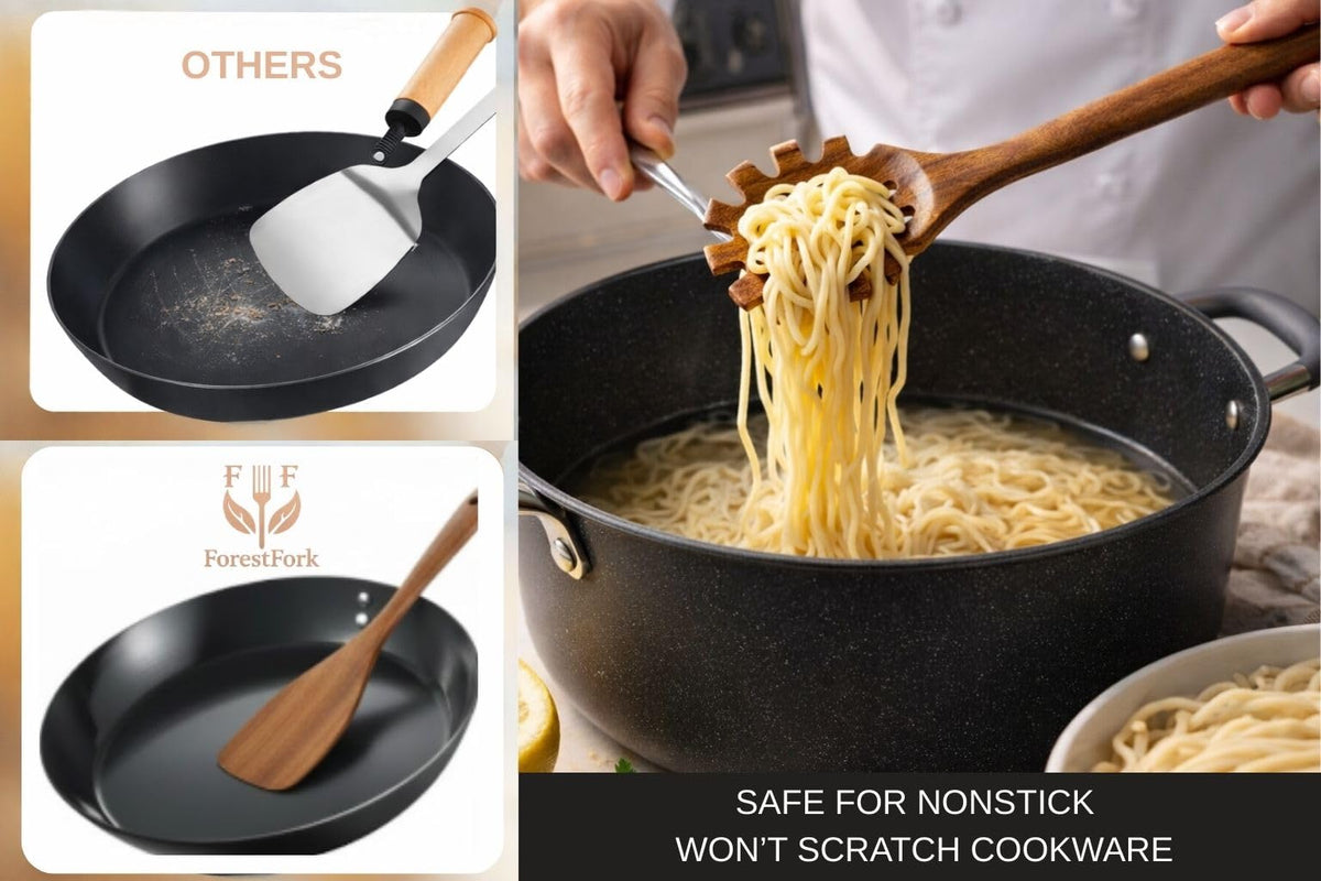 FF FORESTFORK teak mixing spoon comfortable grip with balanced weight