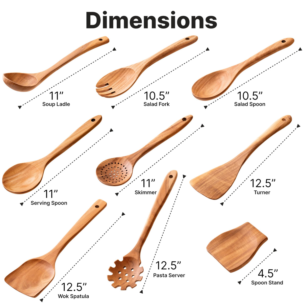 FF FORESTFORK teak spaghetti server in warm grain with smooth edges