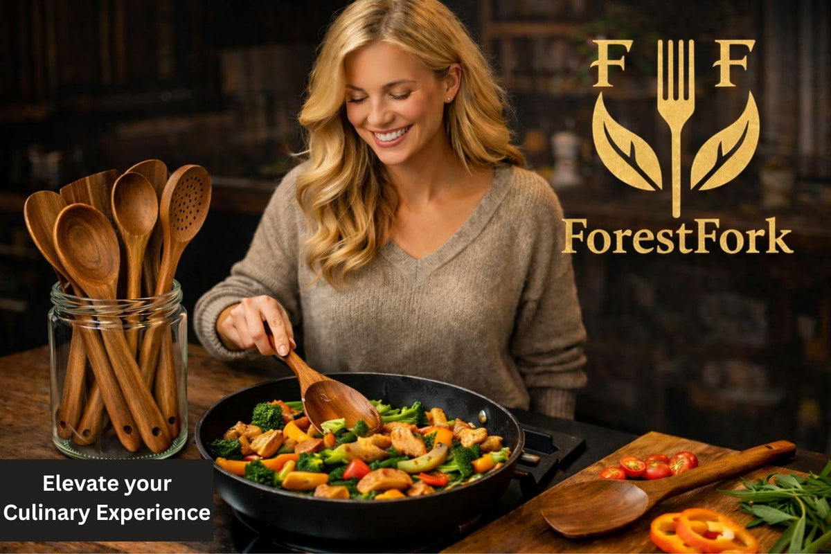 FF FORESTFORK teak spoon rest to keep counters tidy