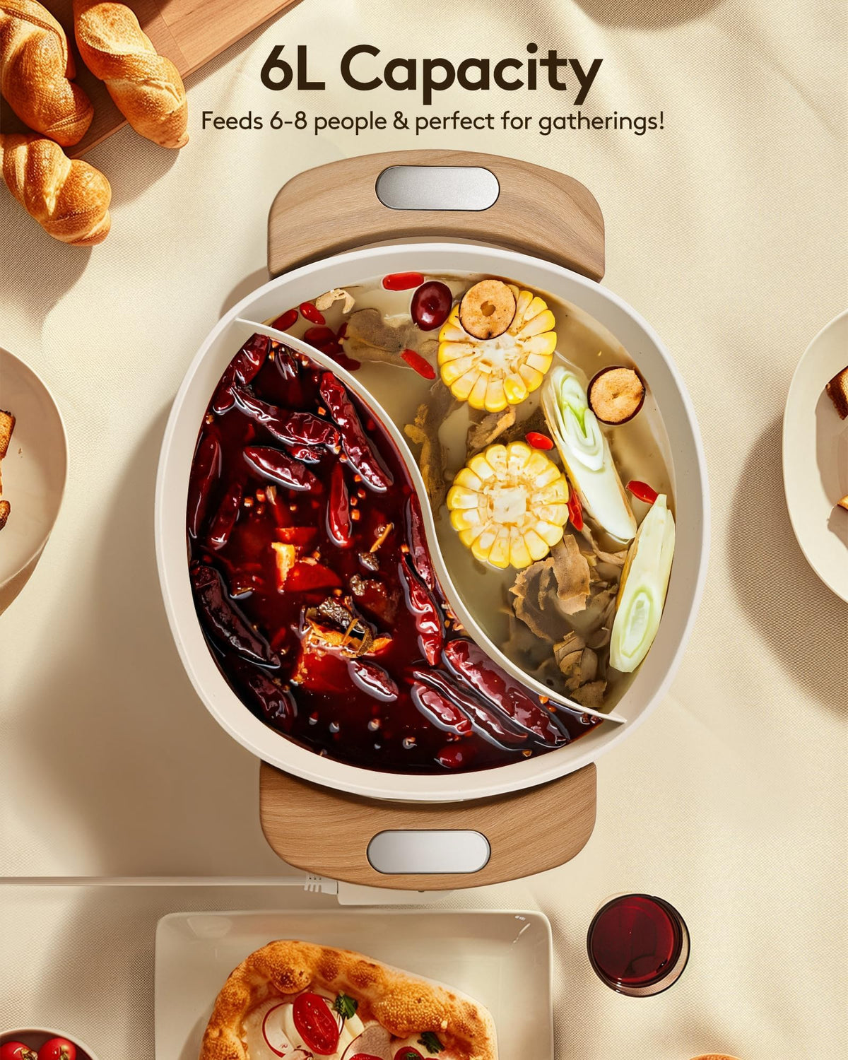 FGJ hot pot large 6L capacity suitable for family dinners and parties
