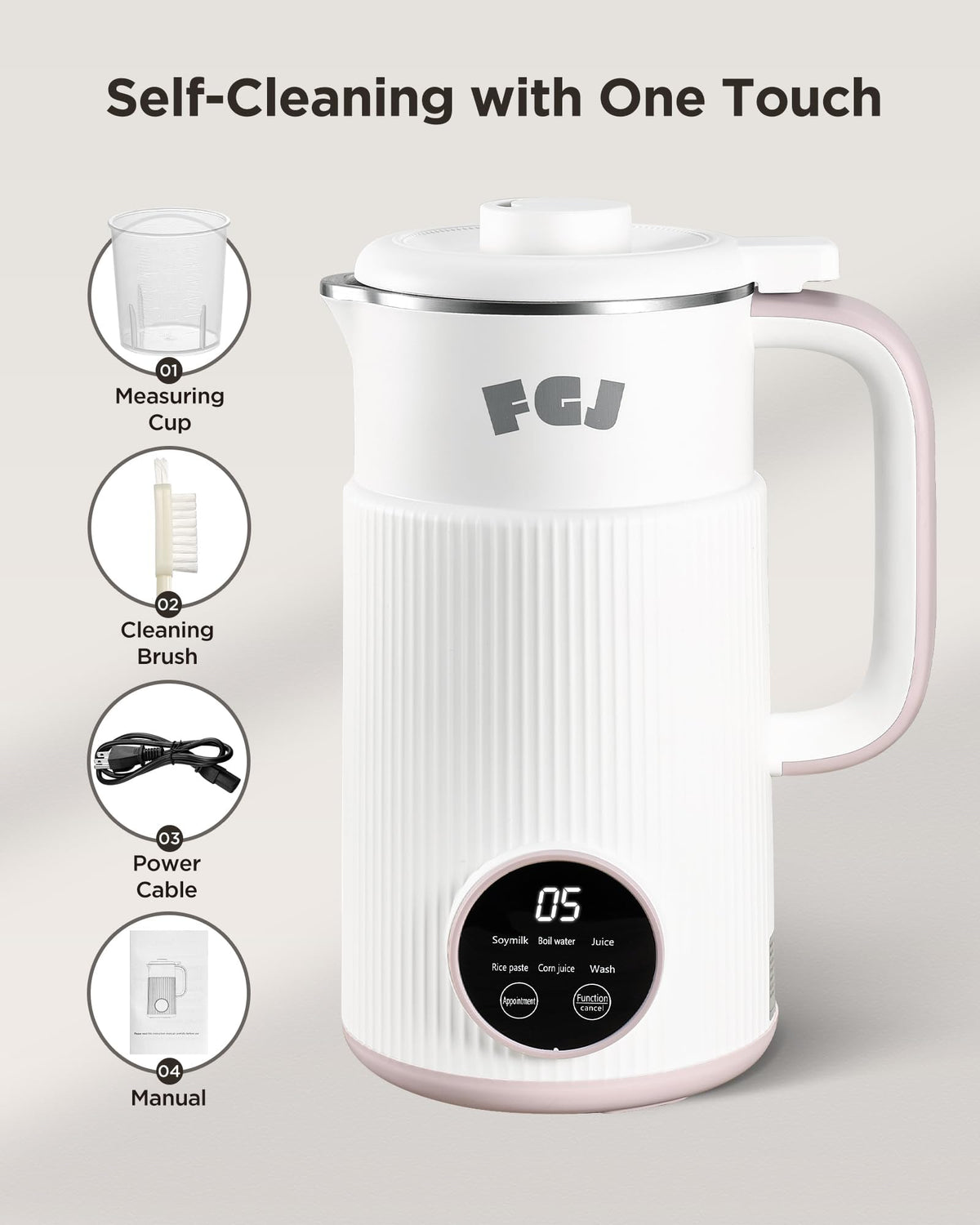FGJ Nut Milk Maker included accessories ready for immediate use and setup