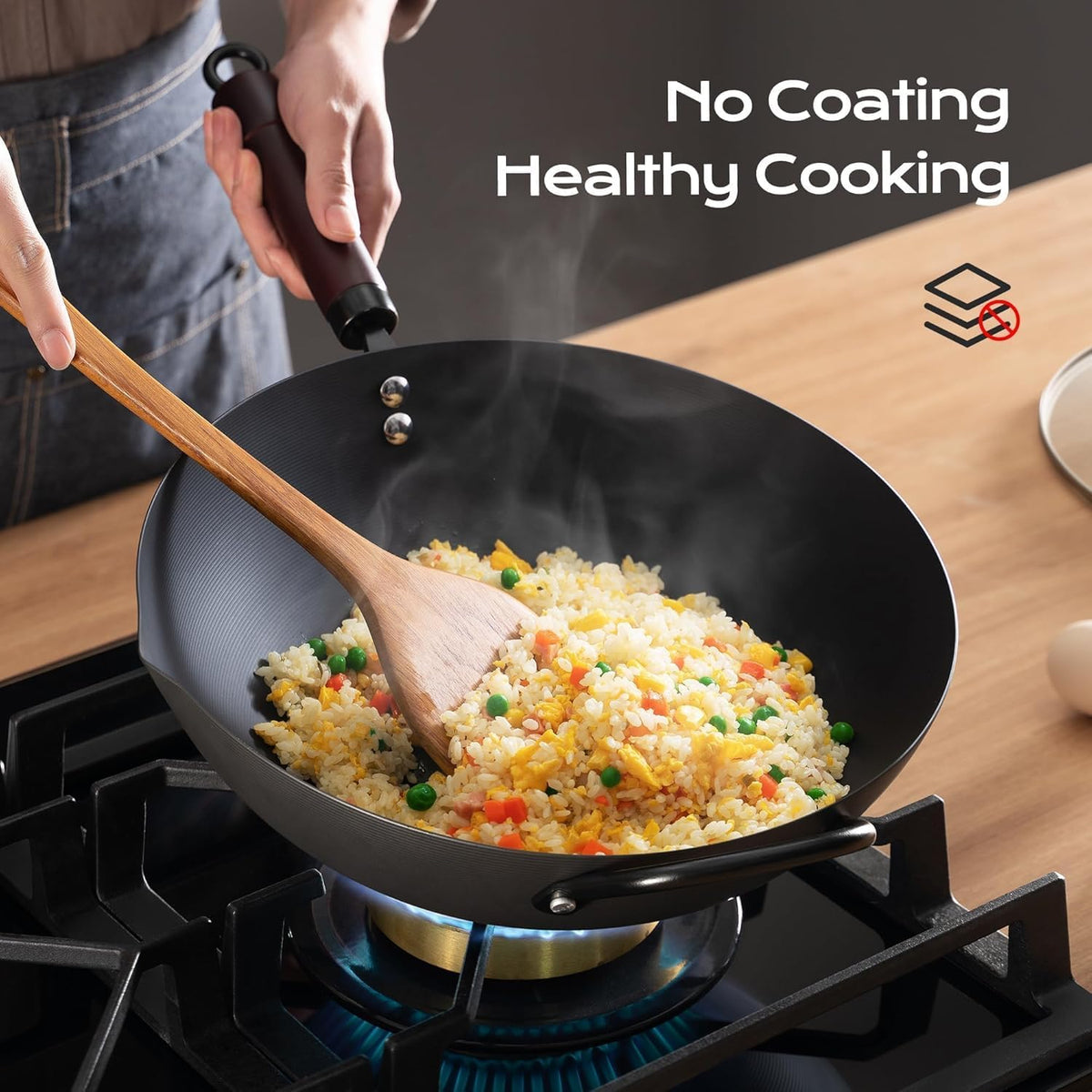 FGJ wok with glass lid for easy monitoring of stir-fry