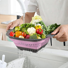 Fglmctsh collapsible colander folded-compact for compact kitchen storage.