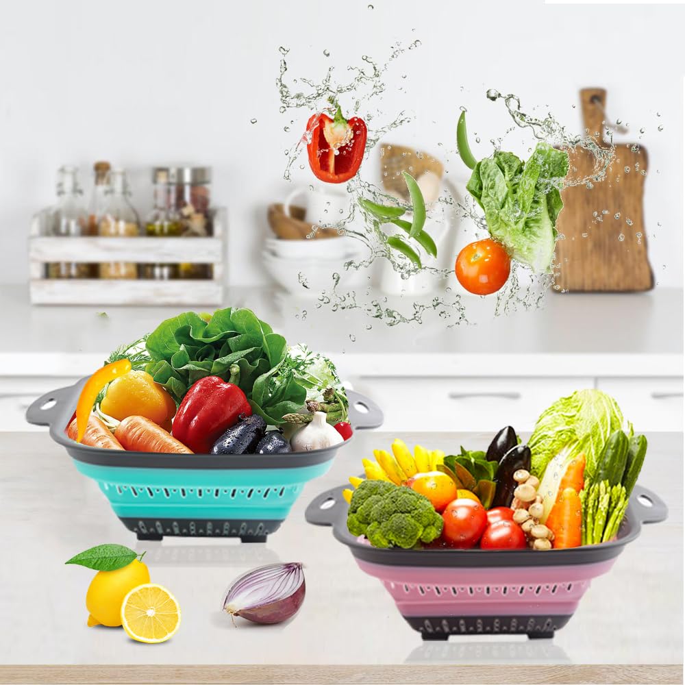 Fglmctsh collapsible colander veggies rinse on drying rack.