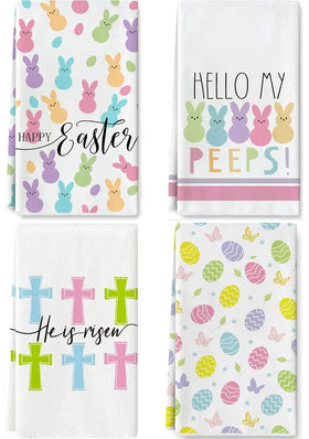 Fhasmy Easter towels with carrot egg bunny florals brighten kitchens and absorb spills