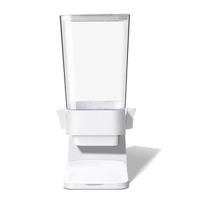 FHJP cereal dispenser front view on a clean white countertop showing sleek white design
