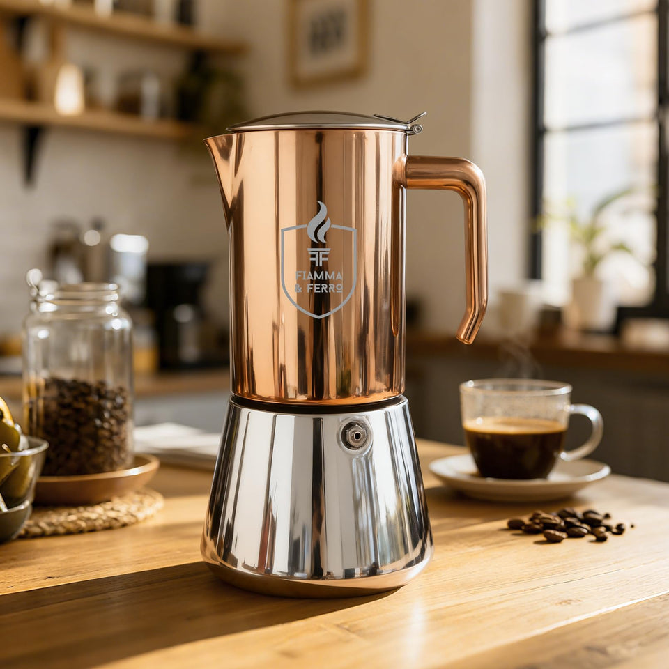FIAMMA AND FERRO espresso pot pour—rich, pure flavor.