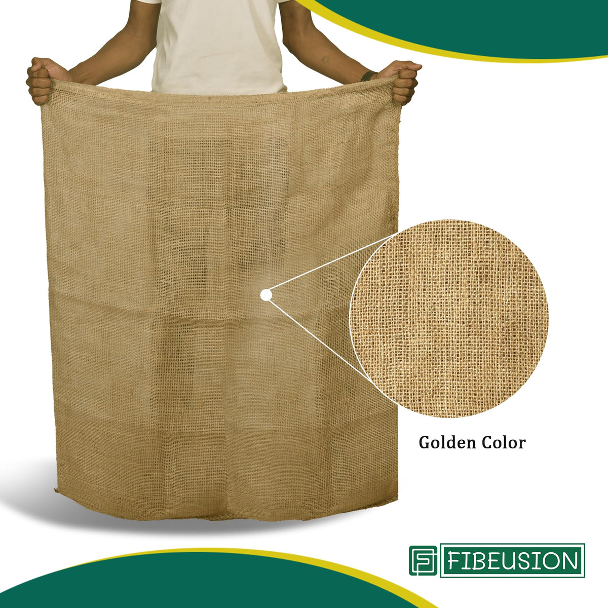 FIBEUSION 24x40 inch burlap sack laid flat for long-term storage.