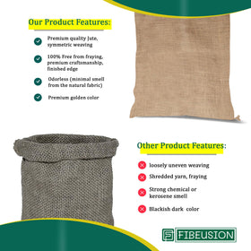 FIBEUSION natural burlap texture close-up highlights eco-friendly, odor-free material.