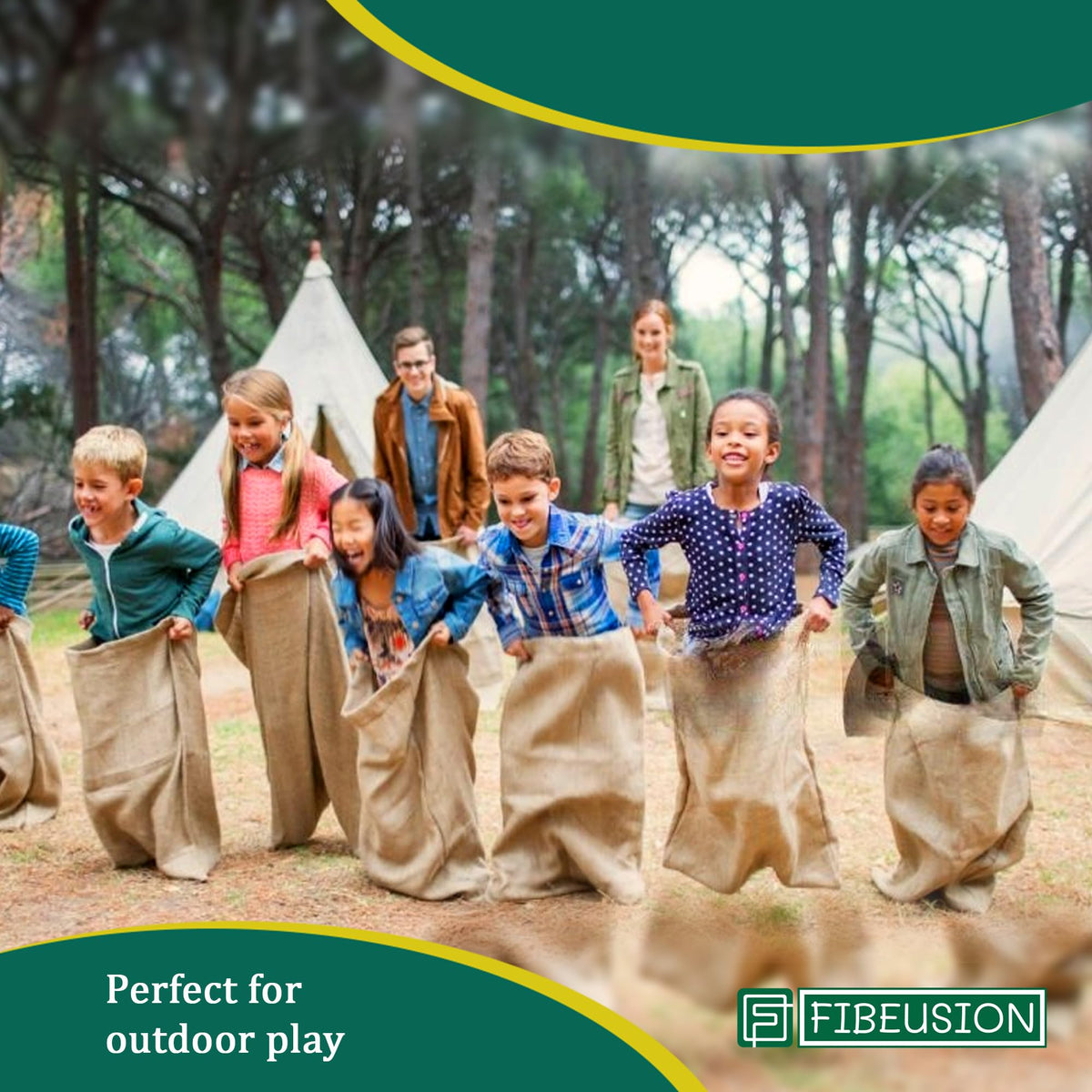 FIBEUSION burlap sacks for vegetables and grains in garden storage.