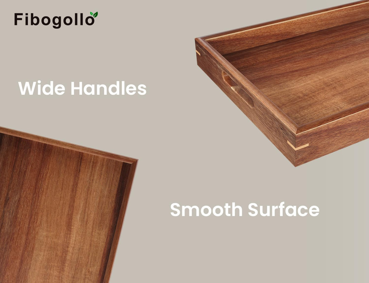 Fibogollo small acacia tray with handles for condiments and utensil organization