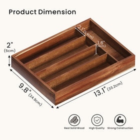 Fibogollo acacia wood silverware organizer five-slot, bright finish for easy access.