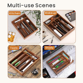 Fibogollo acacia wood silverware organizer, versatile in kitchen and beyond.