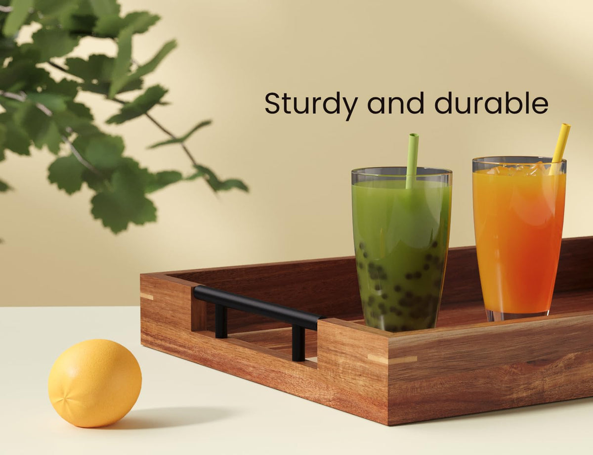 Fibogollo acacia wood bedside tray for breakfast in bed or night essentials.
