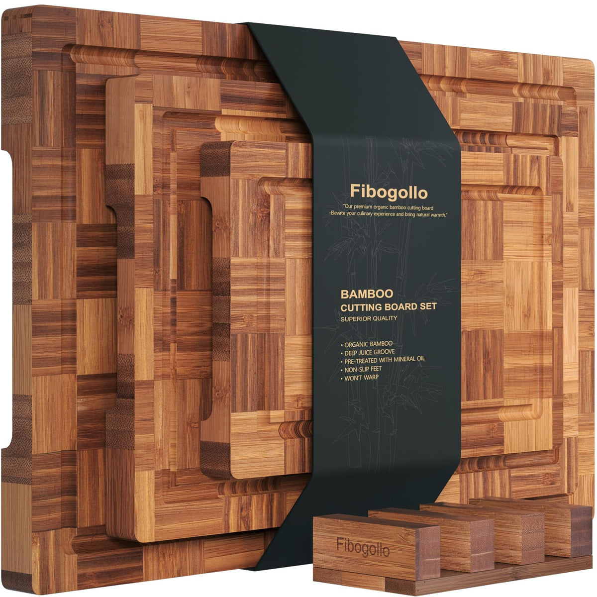 Fibogollo bamboo cutting board with juice groove for neat meat and veg prep