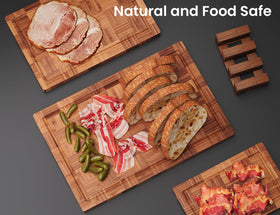 Fibogollo bamboo cutting board large with juice groove, ideal for slicing and serving