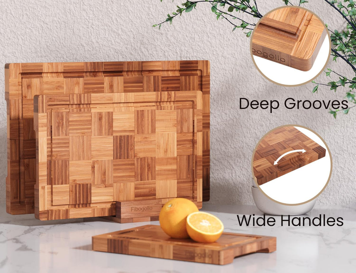 Fibogollo bamboo cutting board small with juice groove, perfect for delicate ingredients
