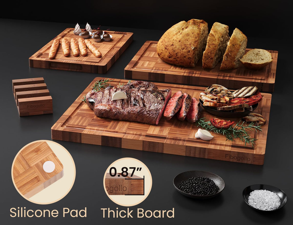 Fibogollo bamboo cutting boards set small ideal for herbs and fruit.