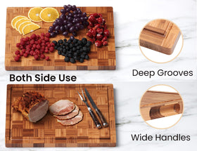 Fibogollo bamboo cutting board stand keeps boards organized and dry.