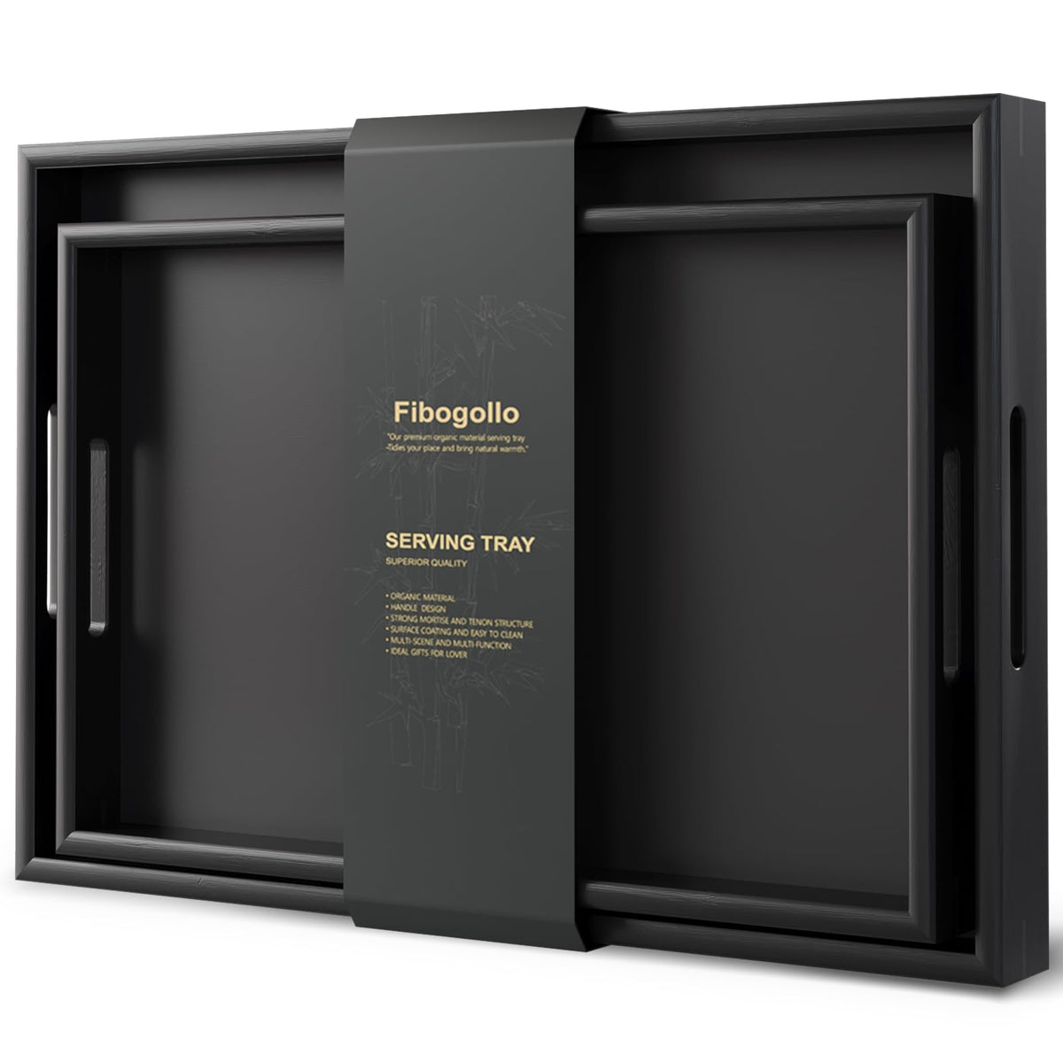 Fibogollo large bamboo tray with handles for easy serving and family meals.