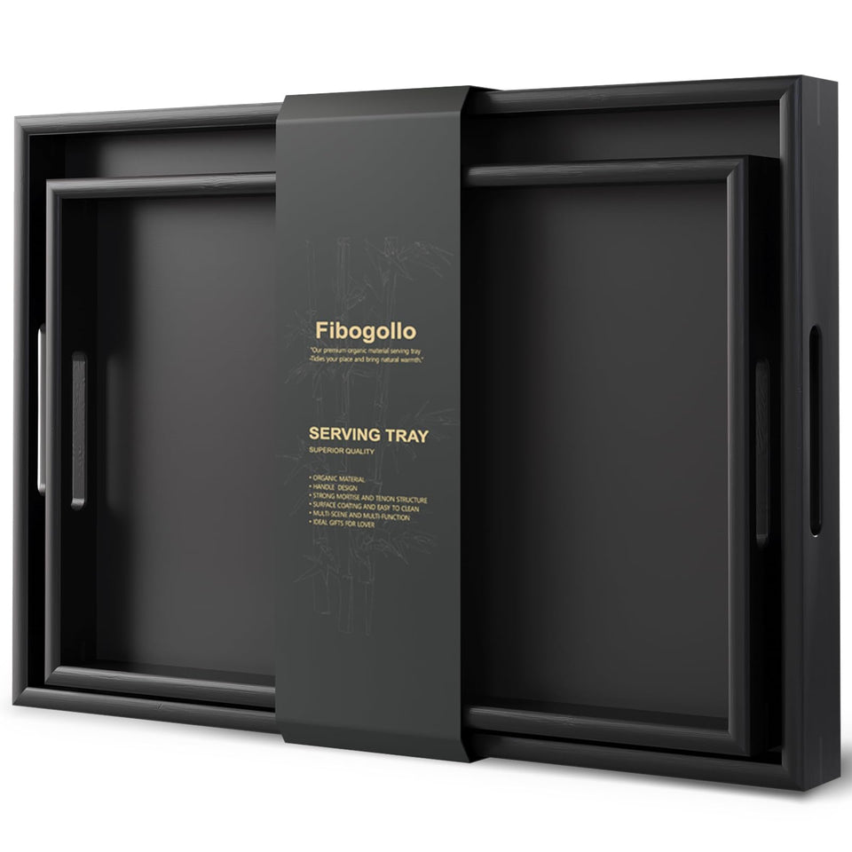 Fibogollo large bamboo tray with handles for easy serving and family meals.