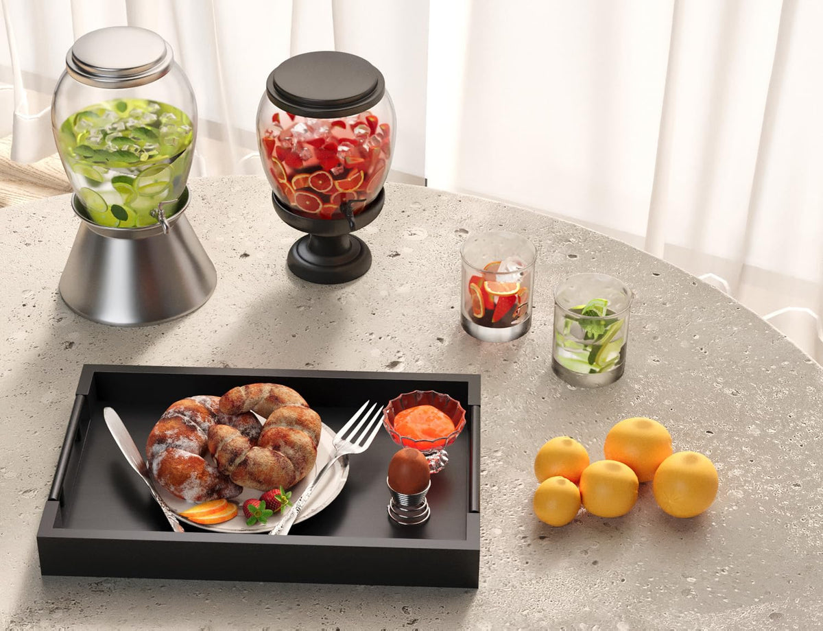 Fibogollo black bamboo tray in living room ready for service.