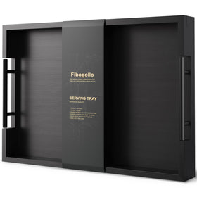 Fibogollo bamboo serving tray with metal handles enhances table service and style.