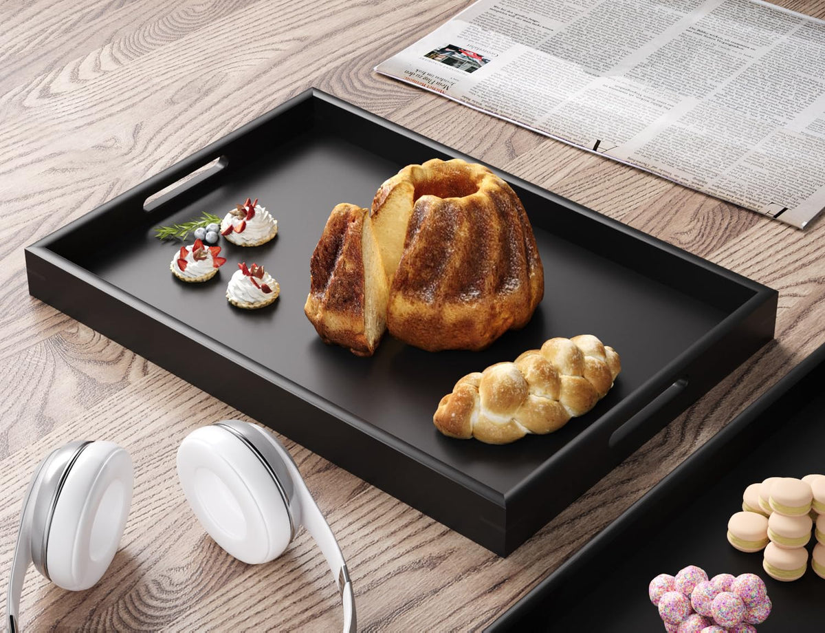 Fibogollo black bamboo tray set for dining or coffee table display.