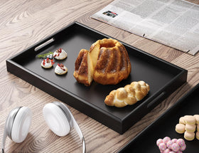 Fibogollo black bamboo tray set for dining or coffee table display.